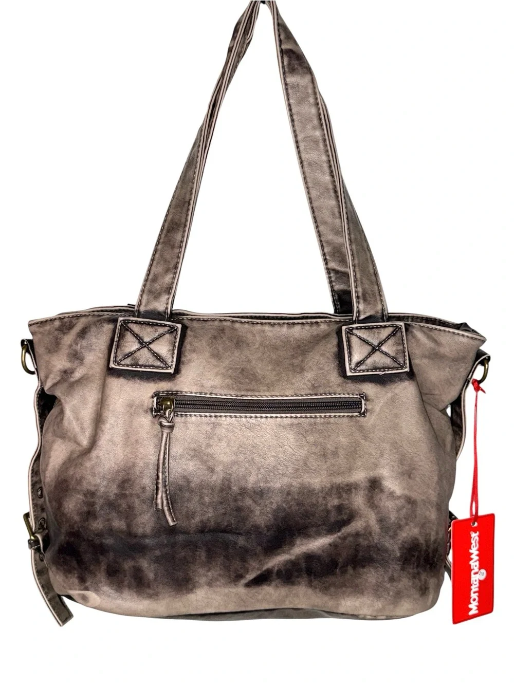 MONTANA WEST Distressed Vegan Leather/Denim-Look Hobo X-body Bag - NWT